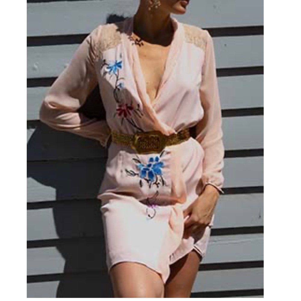 Rodarte vintage peach Floral Silk Wrap Dress Size 11 - Picture 2 of 11